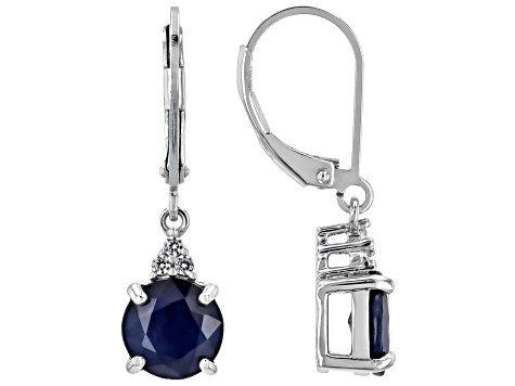 Blue Sapphire Rhodium Over Sterling Silver Earrings 3.40ctw