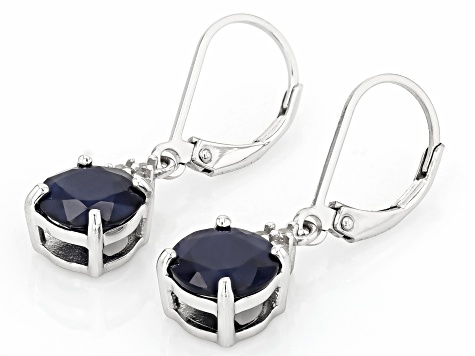 Blue Sapphire Rhodium Over Sterling Silver Earrings 3.40ctw