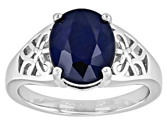 Blue Sapphire Rhodium Over Sterling Silver Solitaire Ring 3.40ct