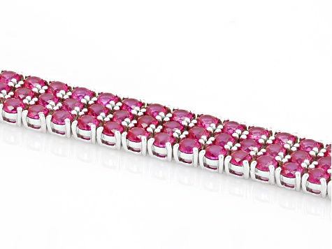 Red Lab Created Ruby Rhodium Over Sterling Silver Tennis Bracelet