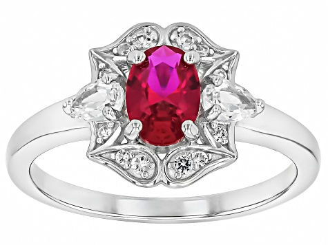 Lab Created Ruby Rhodium Over Sterling Silver Ring 1.13ctw - STK548 ...