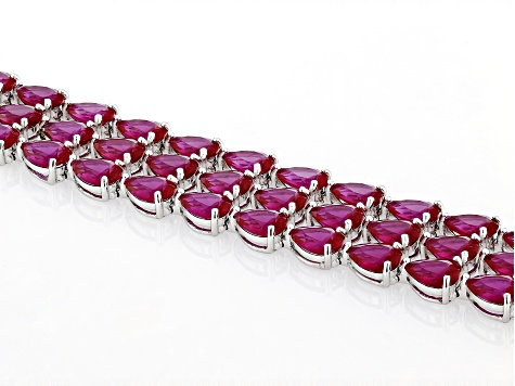Lab Created Ruby Rhodium Over Sterling Silver Tennis Bracelet 52.79ctw