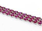 Lab Created Ruby Rhodium Over Sterling Silver Tennis Bracelet 52.79ctw
