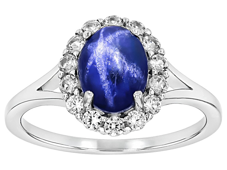 Blue Star Sapphire Rhodium Over Sterling Silver Ring 0.71ctw