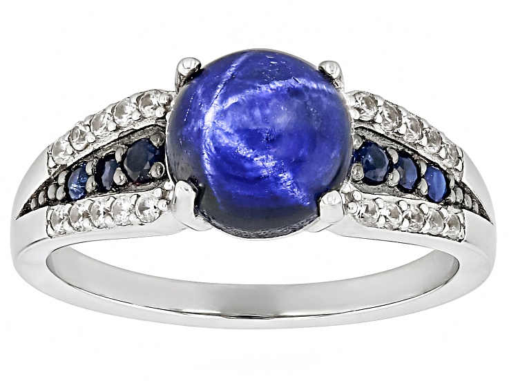 Blue Star Sapphire Rhodium Over Sterling Silver Ring