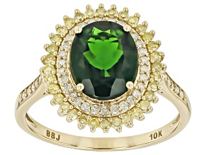 Chrome Diopside With Yellow And White Diamond 10k Yellow Gold Ring 2.83ctw