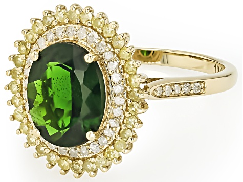 Chrome Diopside With Yellow And White Diamond 10k Yellow Gold Ring 2.83ctw