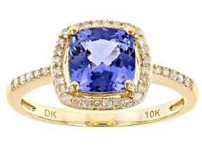 Blue Tanzanite With White Diamond 10k Yellow Gold Ring 1.67ctw