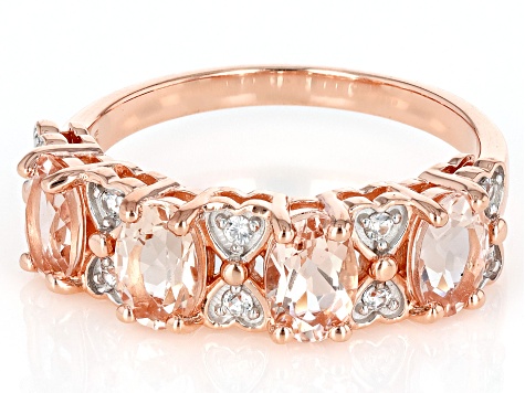 Morganite With White Zircon 18k Rose Gold Over Sterling Silver Ring 1.41ctw