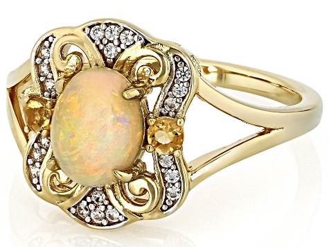 Honey Color Ethiopian Opal 18k Yellow Gold Over Sterling