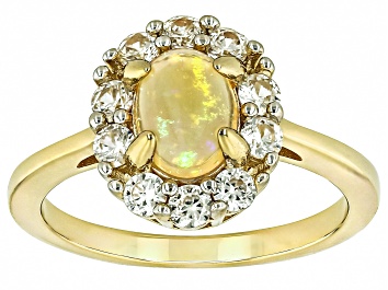 Picture of Ethiopian Opal With White Zircon 18k Yellow Gold Over Sterling Silver Ring