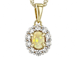 Ethiopian Opal, Zircon 18k Yellow Gold Over Sterling Silver Pendant With Chain 0.77ctw