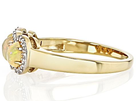 Honey Color Ethiopian Opal With White Zircon 18k Yellow Gold Over