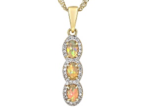 Ethiopian Opal, Zircon 18k Yellow Gold Over Silver Pendant With Chain 0.28ctw