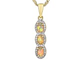 Ethiopian Opal, Zircon 18k Yellow Gold Over Silver Pendant With Chain 0.28ctw