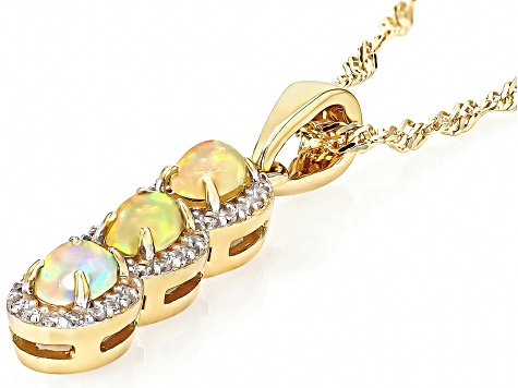 Ethiopian Opal, Zircon 18k Yellow Gold Over Silver Pendant With Chain 0.28ctw