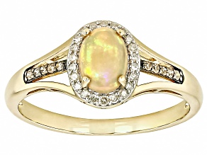 Buttercup Color Ethiopian Opal With Champagne And White Diamond 10k Yellow Gold Ring 0.69ctw