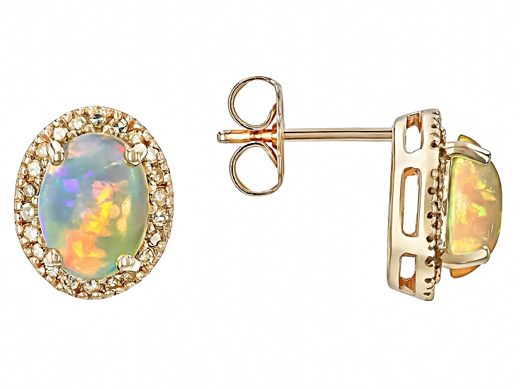 Buttercup Color Ethiopian Opal With Yellow Diamond 10k Yellow Gold Earrings 1.35ctw