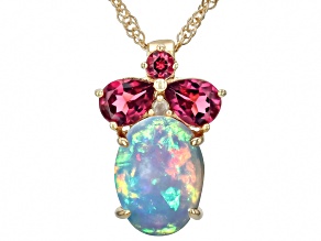 White Ethiopian Opal 10k Yellow Gold Pendant With Chain