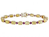 Multi Color Ethiopian Opal With Rhodolite 10k Yellow Gold Bracelet 10.55ctw