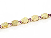 Multi Color Ethiopian Opal With Rhodolite 10k Yellow Gold Bracelet 10.55ctw