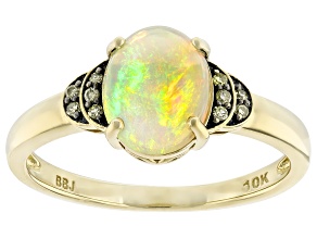 Buttercup Color Ethiopian Opal With Yellow Diamond 10k Yellow Gold Ring 0.04ctw
