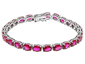 Red Lab Created Ruby Rhodium Over Sterling Silver Tennis Bracelet 20.19ctw