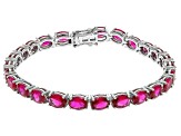 Red Lab Created Ruby Rhodium Over Sterling Silver Tennis Bracelet 20.19ctw