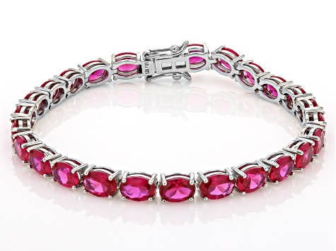Red Lab Created Ruby Rhodium Over Sterling Silver Tennis Bracelet 20.19ctw
