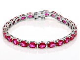 Red Lab Created Ruby Rhodium Over Sterling Silver Tennis Bracelet 20.19ctw