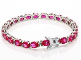 Red Lab Created Ruby Rhodium Over Sterling Silver Tennis Bracelet 20.19ctw