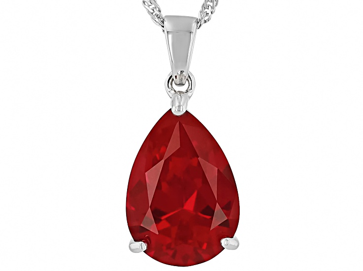 Red Lab Created Ruby Rhodium Over Sterling Silver Pendant With