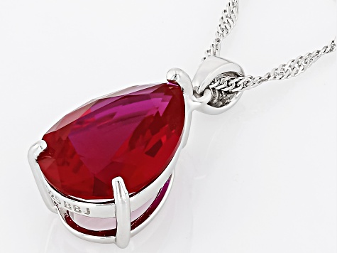 Red Lab Created Ruby Rhodium Over Sterling Silver Pendant With