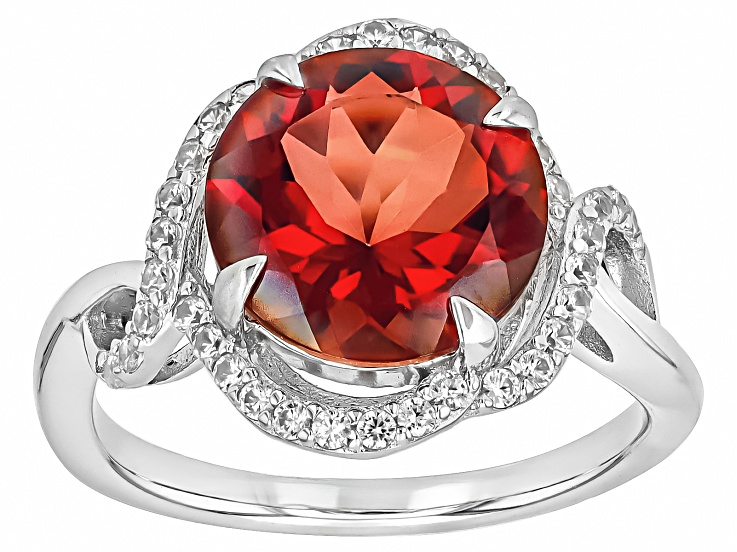 Red Labradorite Rhodium Over Sterling Silver Ring 3.90ctw