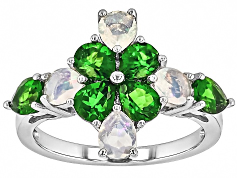 Green Chrome Diopside Rhodium Over Sterling Silver Ring 2.19ctw