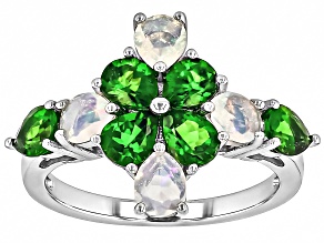 Green Chrome Diopside Rhodium Over Sterling Silver Ring 2.19ctw