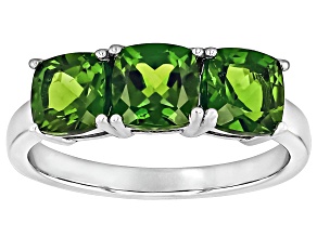 Green Chrome Diopside Rhodium Over Sterling Silver 
3-Stone Ring 2.55ctw