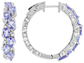 Blue Tanzanite Rhodium Over Sterling Silver Hoop Earrings 2.99ctw