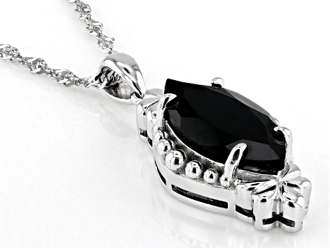 Black Spinel Rhodium Over Sterling Silver Pendant with Chain 4.00ct
