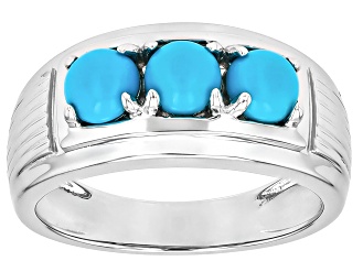 Blue Sleeping Beauty Turquoise Rhodium Over Sterling Silver 3-Stone Mens Ring