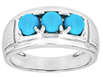 Picture of Blue Sleeping Beauty Turquoise Rhodium Over Sterling Silver 3-Stone Mens Ring