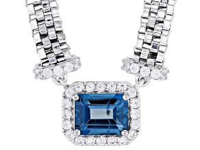 London Blue Topaz With White Zircon Rhodium Over Sterling Silver Necklace 2.50ctw