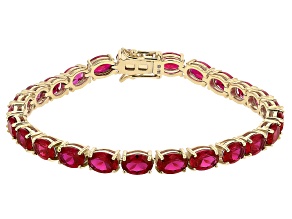 Lab Created Ruby 18k Yellow Gold Over Sterling Silver Tennis Bracelet 20.19ctw