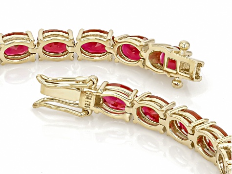 Lab Created Ruby 18k Yellow Gold Over Sterling Silver Tennis Bracelet 20.19ctw