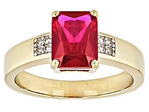 Lab Created Ruby With White Zircon 18k Yellow Gold Over Sterling Silver Ring 3.27ctw