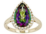 Mystic Fire® Green Topaz With White Topaz 10k Yellow Gold Ring 4.58ctw