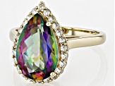 Mystic Fire® Green Topaz With White Topaz 10k Yellow Gold Ring 4.58ctw