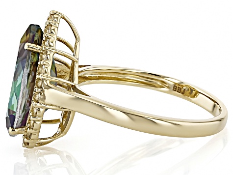 Mystic Fire® Green Topaz With White Topaz 10k Yellow Gold Ring 4.58ctw