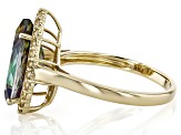 Mystic Fire® Green Topaz With White Topaz 10k Yellow Gold Ring 4.58ctw