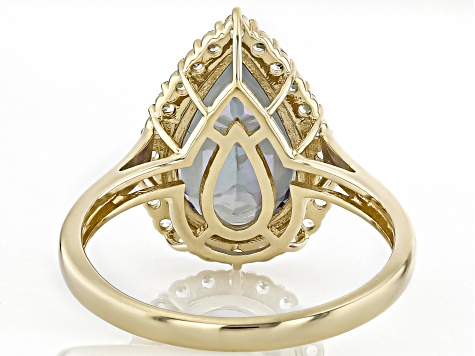 Mystic Fire® Green Topaz With White Topaz 10k Yellow Gold Ring 4.58ctw